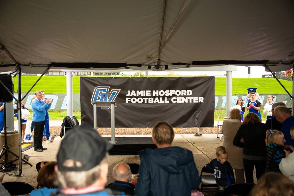 President Haas at the Jamie Hosford Football Center Expansion Site Celebration